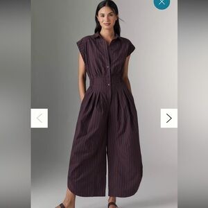 Anthropologie Deep Plum Pinstripe Cotton Jumpsuit
